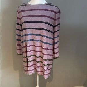 CJ Banks Long Sleeve Top - Pink and Multicolor Stripes